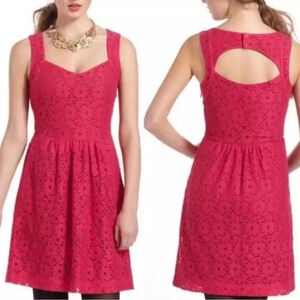ANTHROPOLOGIE Deletta Med Fuscia Lace Embroidery Lined Sleeveless Eyelet Dress